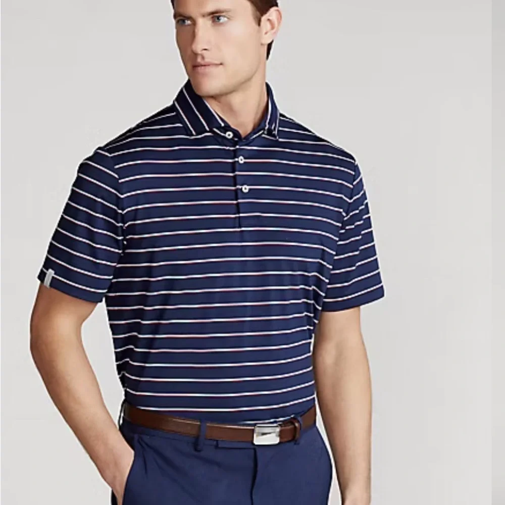 Ralph Lauren RLX Navy/Red/White Striped Golf Polo Large